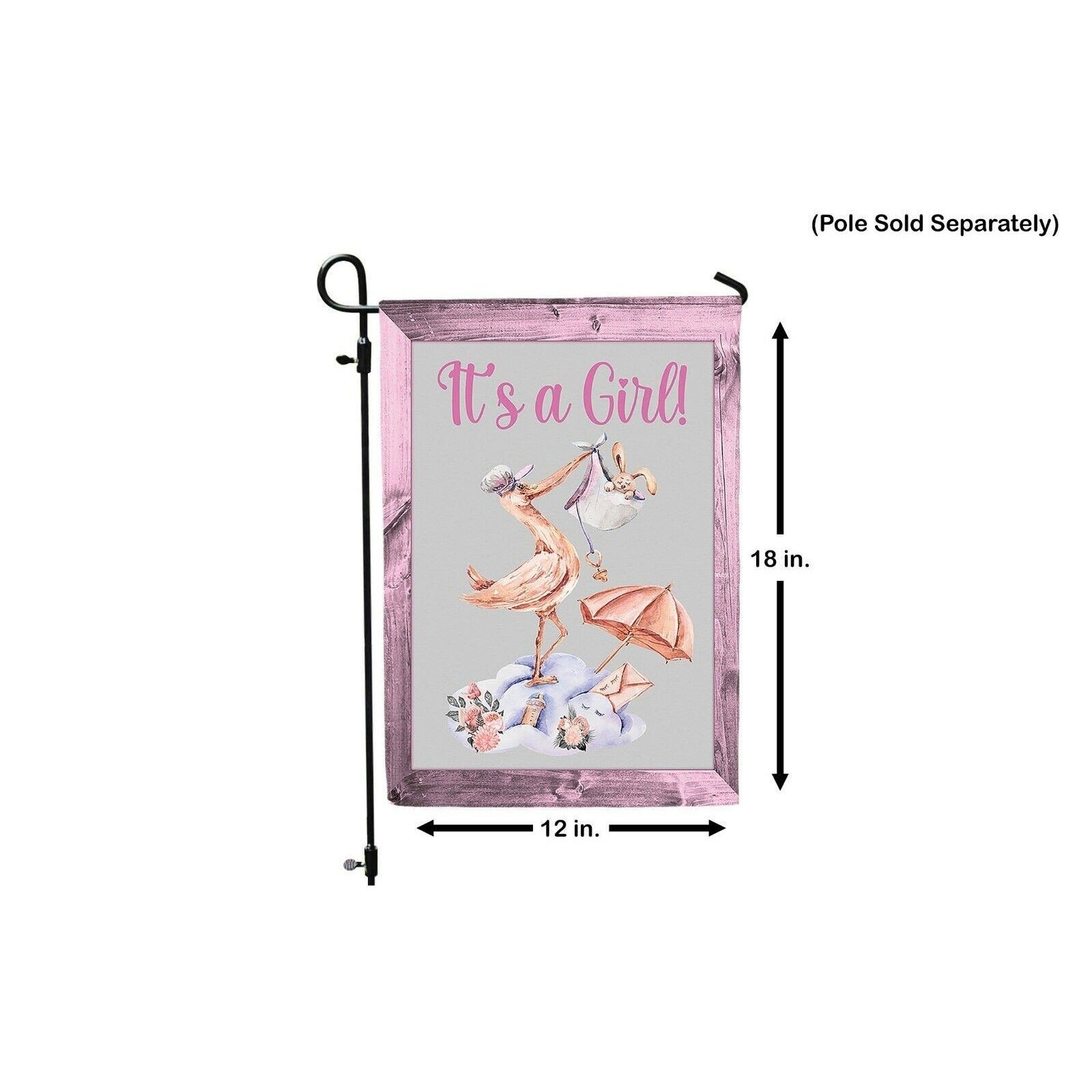 IT'S A GIRL Garden Flag Stork Bringing New Baby Double Sided Shower Arrival Sign NEW