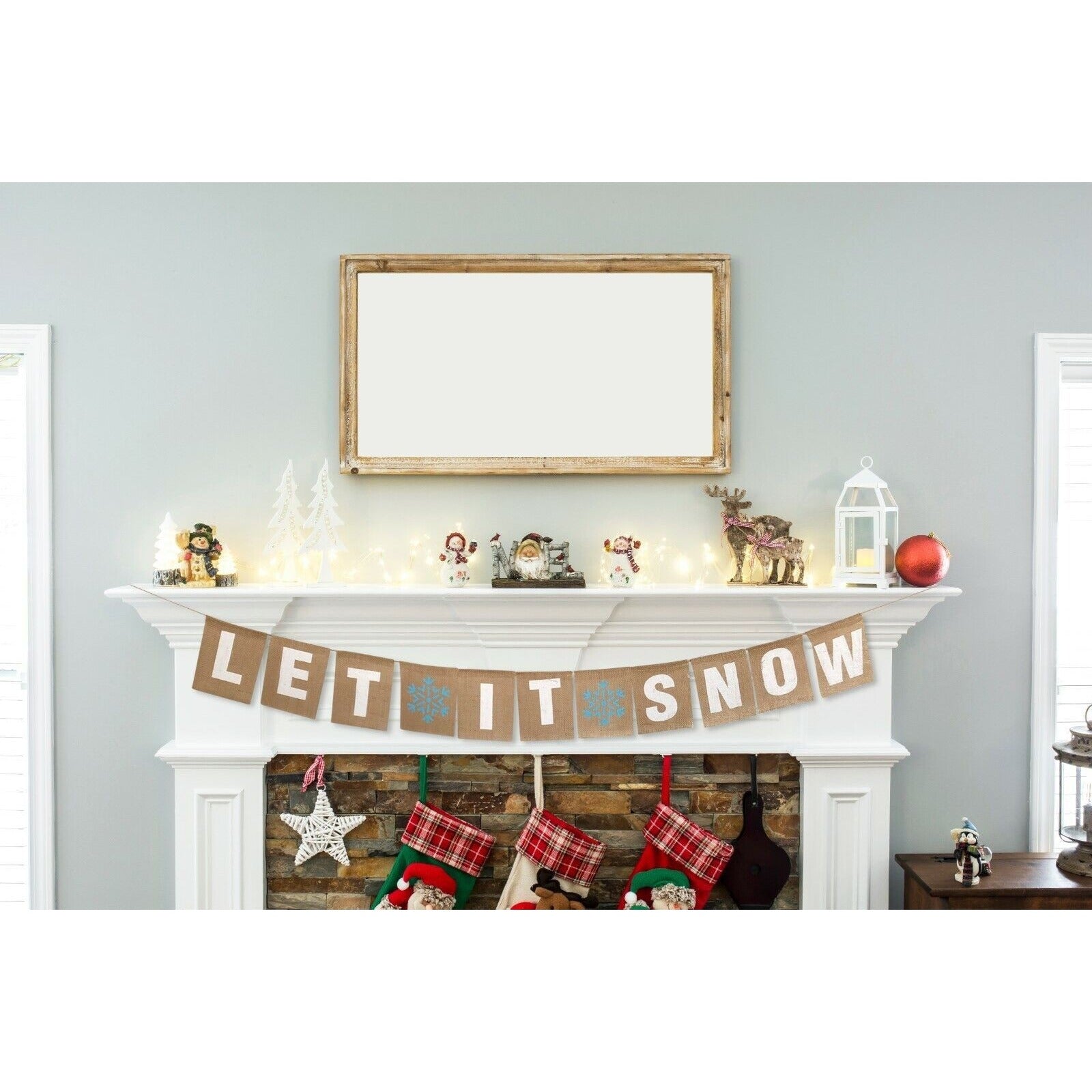 LET IT SNOW Burlap Garland Banner - Christmas Party Winter Festival Snowflakes