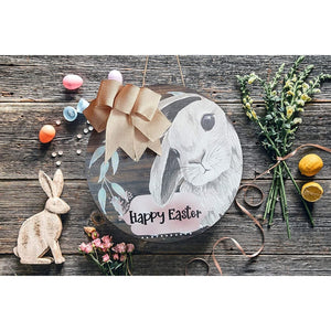 Easter Bunny Wreath - 12 inch Happy Easter Door Sign Wreath by Jolly Jon