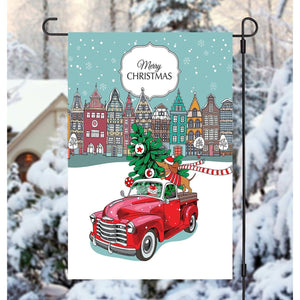 Merry Christmas Garden Flag with Dachshund Dog in Red Truck Double 2 Sided NEW