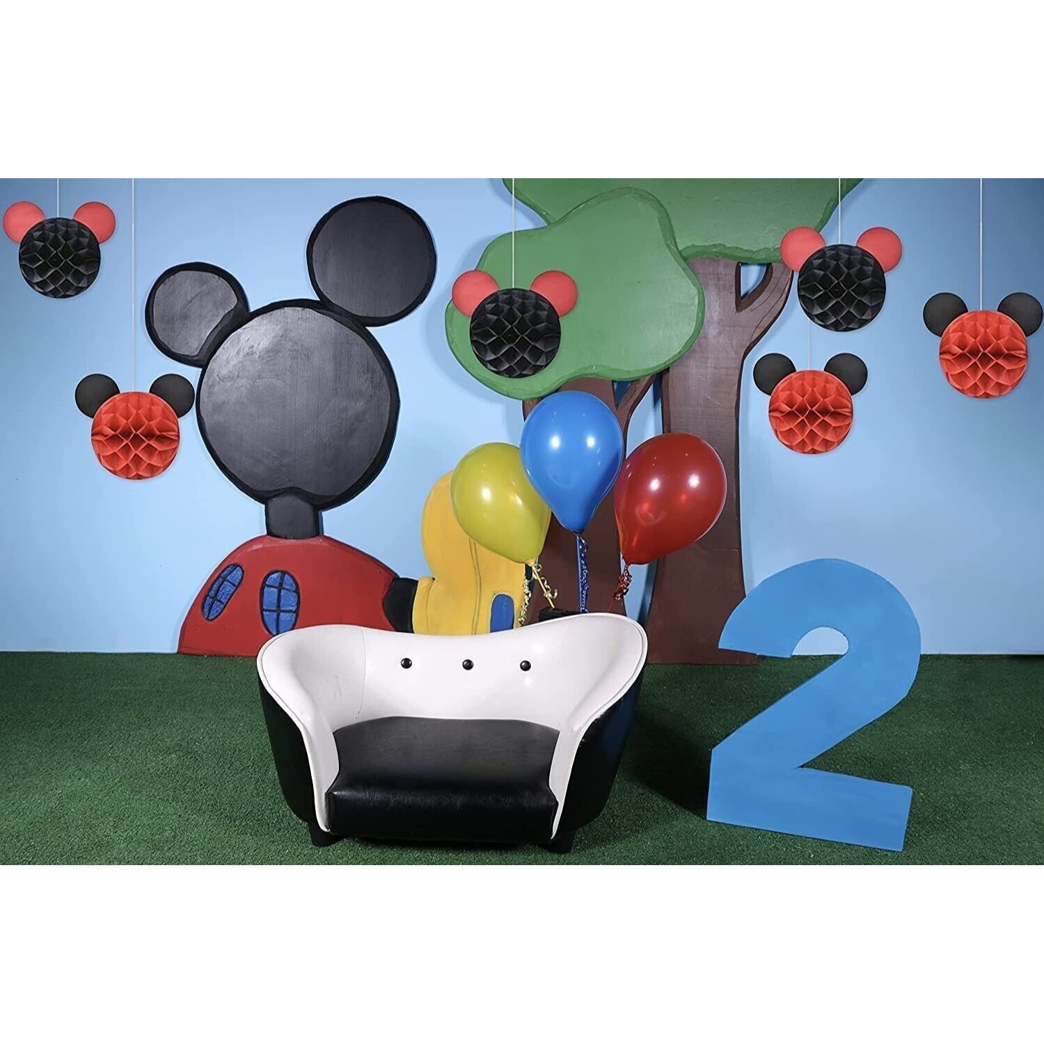 Mickey Birthday Party Balloons & 6 Mickey Mouse Honeycomb Balls Red Black NEW