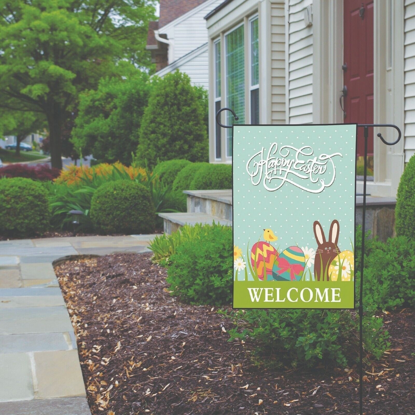 Happy Easter Garden Flag WELCOME Double Sided Brown Bunny Chick Design 12 x 18