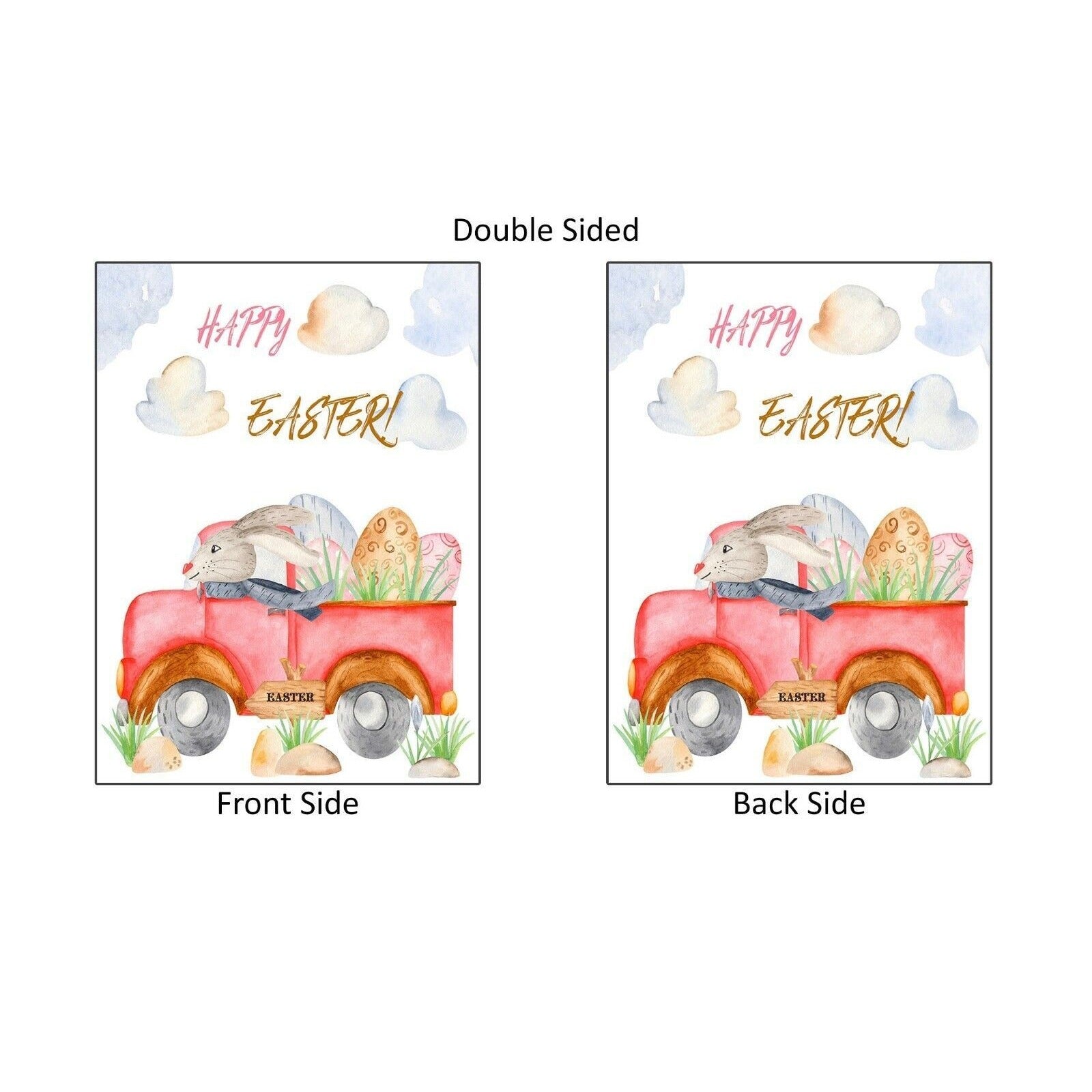 Happy Easter Garden Flag Double Sided Bunny Rabbit Delivering Eggs Truck 12 x 18