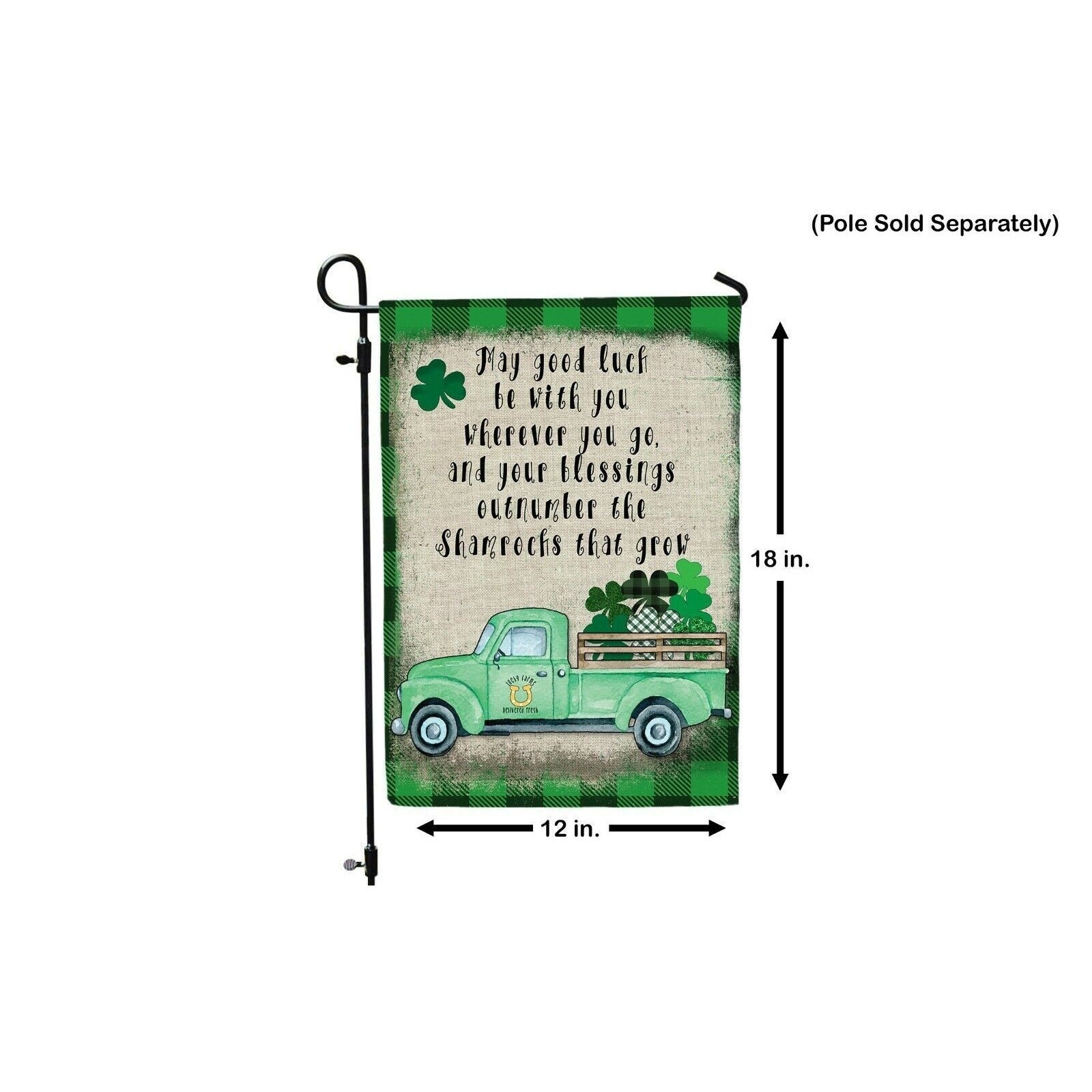 St Patrick's Day Garden Flag Irish Blessing on Green Plaid & Shamrock Truck NEW