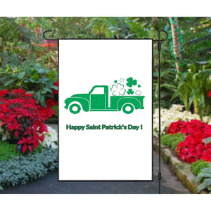 St Patrick's Day Garden Flag Green & White Truck & Shamrocks 12 x 18 Double Side