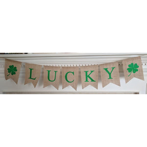 LUCKY Garland Green Shamrock Banner Burlap St Patrick's Day Party Decorations