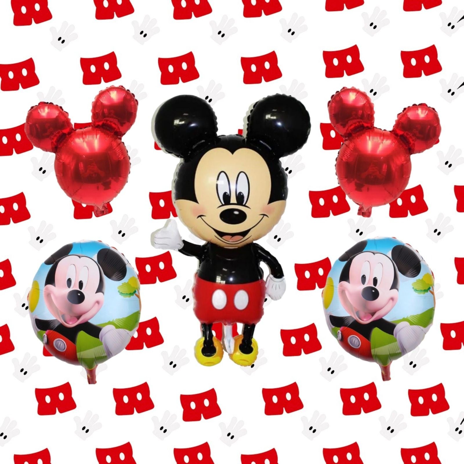 Mickey Mouse Theme Party Balloon Set Kids 5 Birthday Balloons with Ribbon Helium