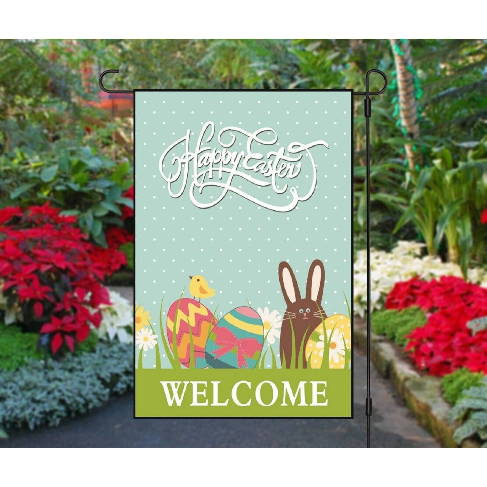 Happy Easter Garden Flag WELCOME Double Sided Brown Bunny Chick Design 12 x 18