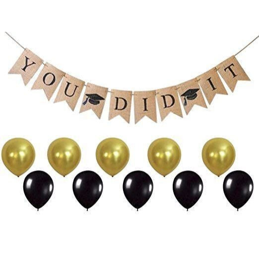 Graduation Banner YOU DID IT and Balloons - Ready to Hang Burlap Banner