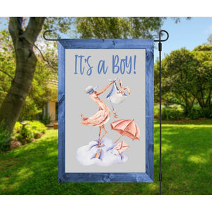 IT'S A BOY Garden Flag Stork Bringing a New Baby Double Sided Shower Arrival Sign NEW