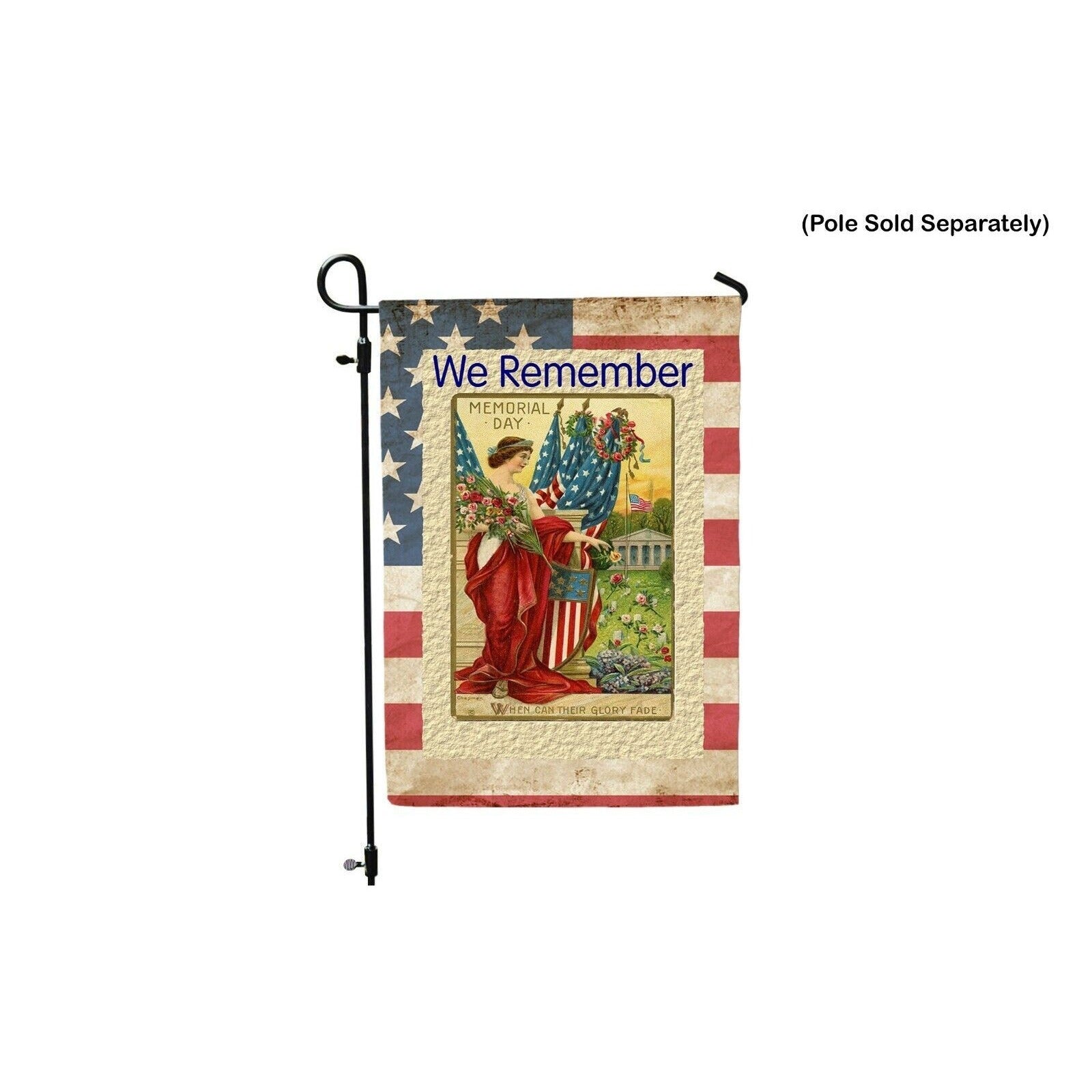 WE REMEMBER Vintage Memorial Day Postcard Double Sided Patriotic Garden Flag NEW