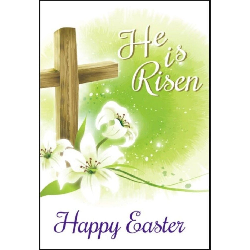 HE IS RISEN Happy Easter Garden Flag Religious Inspirational Cross Theme 12 x 18