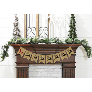 Santas Sleigh & Reindeer Burlap Garland Banner - Christmas Party Winter Sign