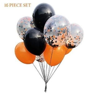 Orange and Black Confetti Filled Balloon Set 18" - Halloween & Birthday 5 Confetti Filled 10 Solid