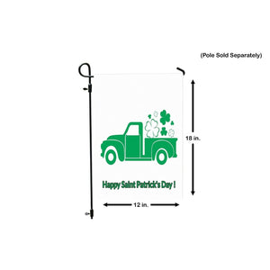 St Patrick's Day Garden Flag Green & White Truck & Shamrocks 12 x 18 Double Side