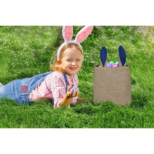 Easter Egg Hunt Basket Bag - Bunny Rabbit Navy Blue Ear Design Reusable Book Bag