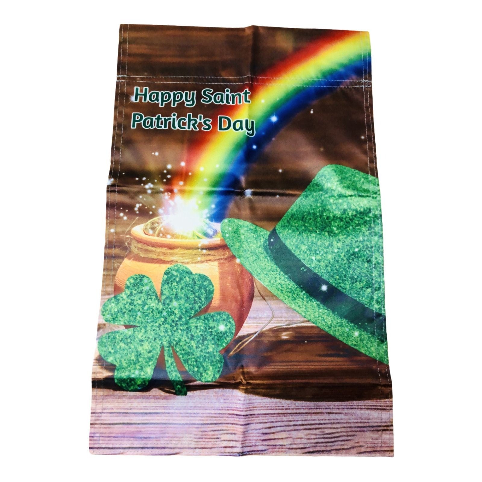 St Patrick's Day Garden Flag Pot of Gold Rainbow Shamrock 12 x 18 Double Sided