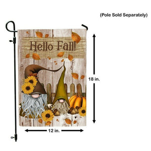 HELLO FALL Gnome Garden Flag Double Sided Fall Gnomes with Pumpkin Leaves NEW