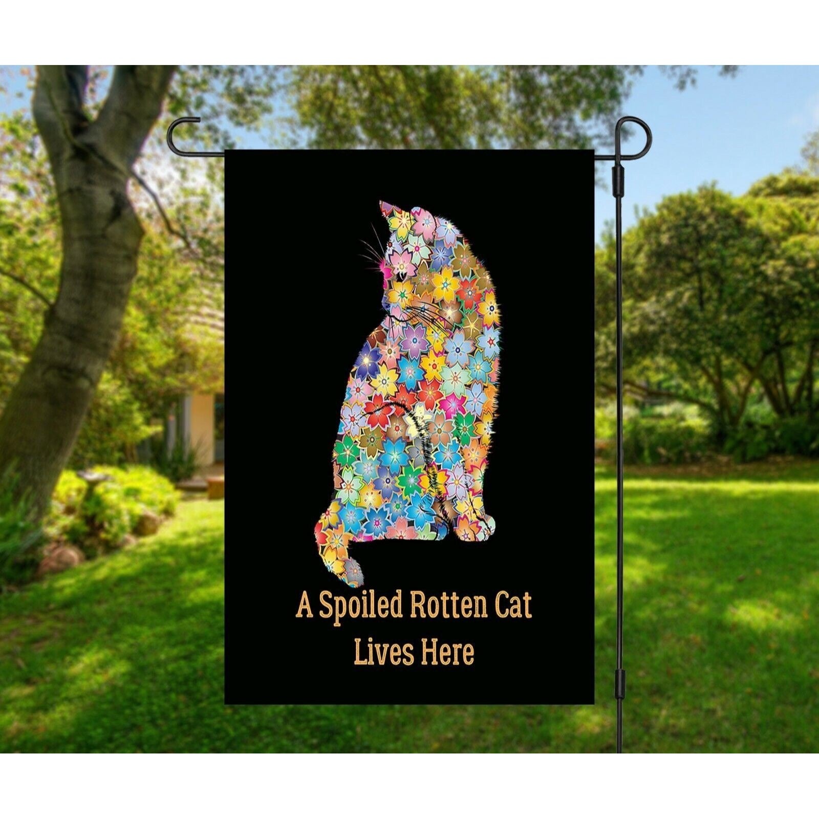 A Spoiled Rotten Cat Lives Here Double Sided Garden Flag Colorful Yard Decor