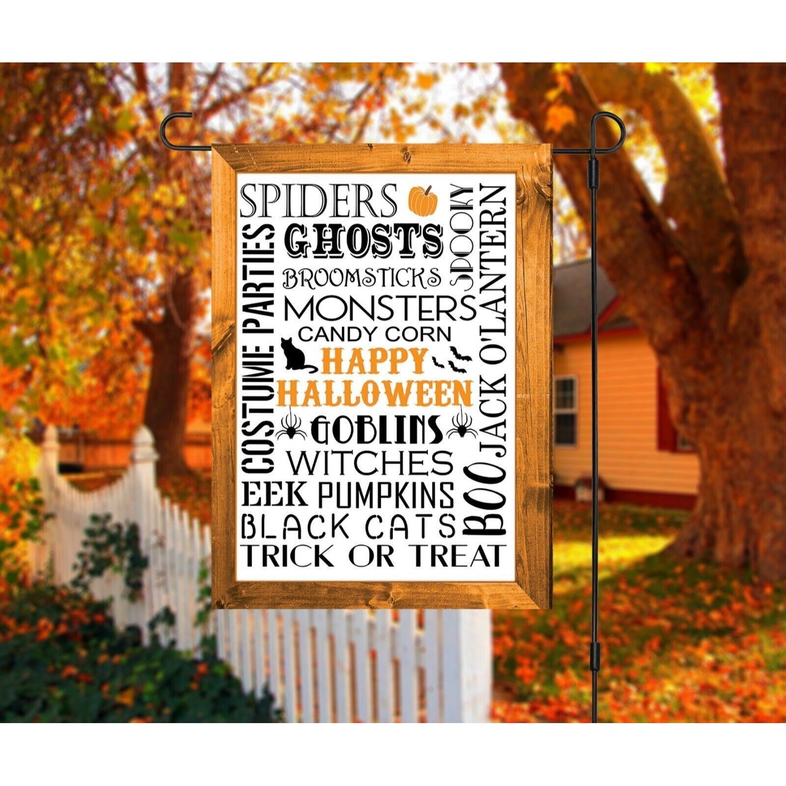 HAPPY HALLOWEEN Double Sided Garden Flag - Holiday Subway Tile Word Art NEW