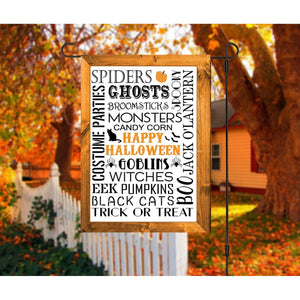 HAPPY HALLOWEEN Double Sided Garden Flag - Holiday Subway Tile Word Art NEW