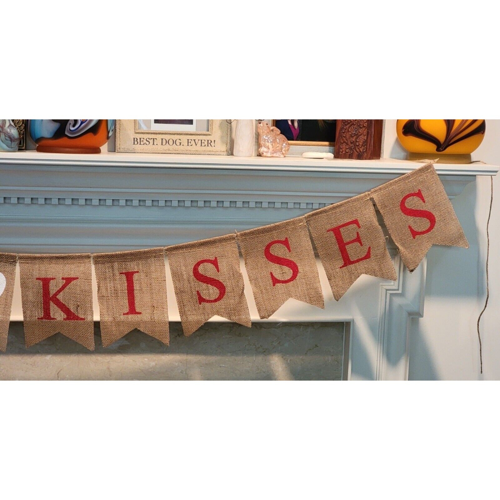 Hugs and Kisses Burlap Banner  Valentine's Day Engagement Wedding Reception Bride