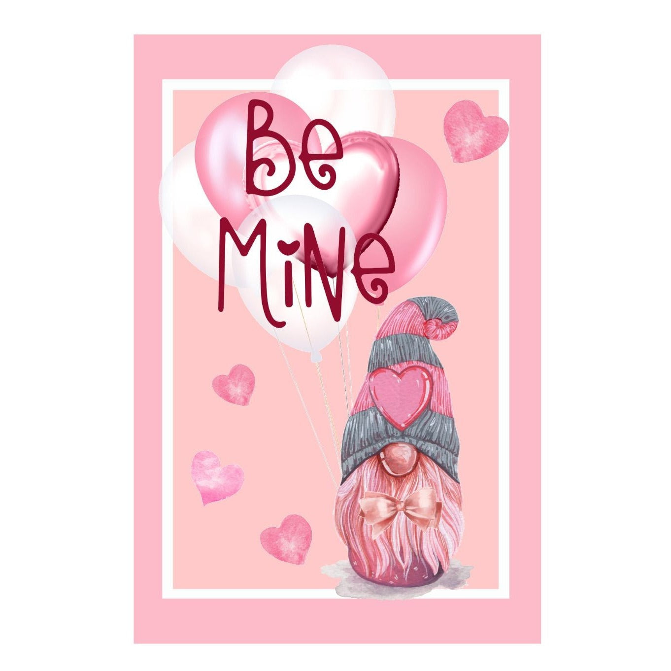 Pink Gnome Valentines Day Garden Flag Valentine's Day Heart Balloons BE MINE New