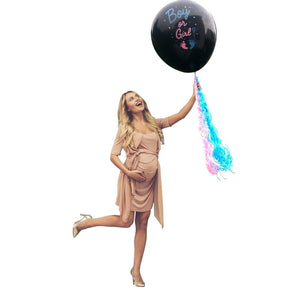 Gender Reveal Balloon Pop XL Black Party Balloons with Pink and Blue Confetti and Tassels