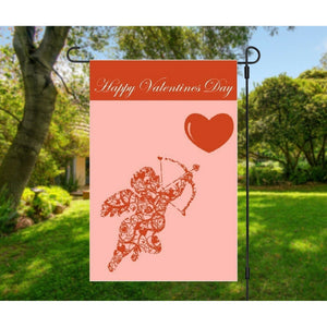 Happy Valentines Day Garden Flag - Double Sided Yard Decoration Cupid & Heart NEW