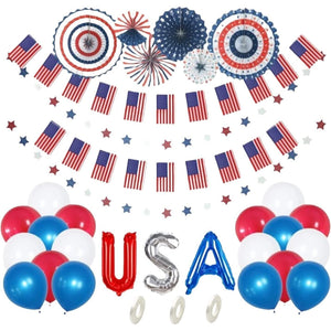 Fourth of July Decorations  USA Patriotic Party Decor Bundle Balloons Paper Fans