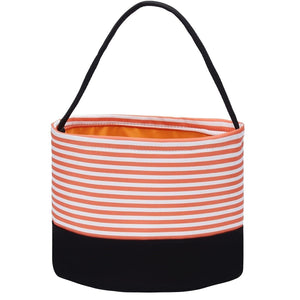 Orange and White Striped Halloween Bucket Bag Trick or Treat Reusable Candy Bag