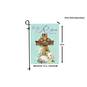 Easter Garden Flag HE IS RISEN Religious Cross Lamb 12 x 18  Bible Matthew 28:6