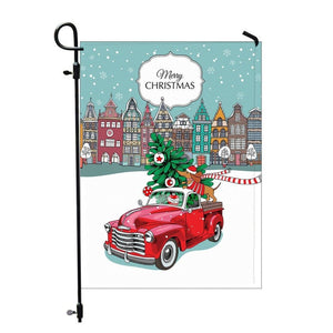 Merry Christmas Garden Flag with Dachshund Dog in Red Truck Double 2 Sided NEW