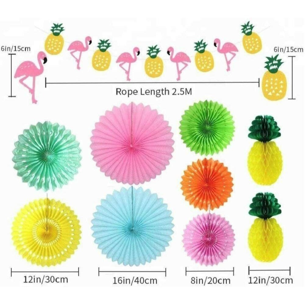 Luau Party Hawaiian Decorations Kit Flamingo Decor Pineapple Banner Paper Fans