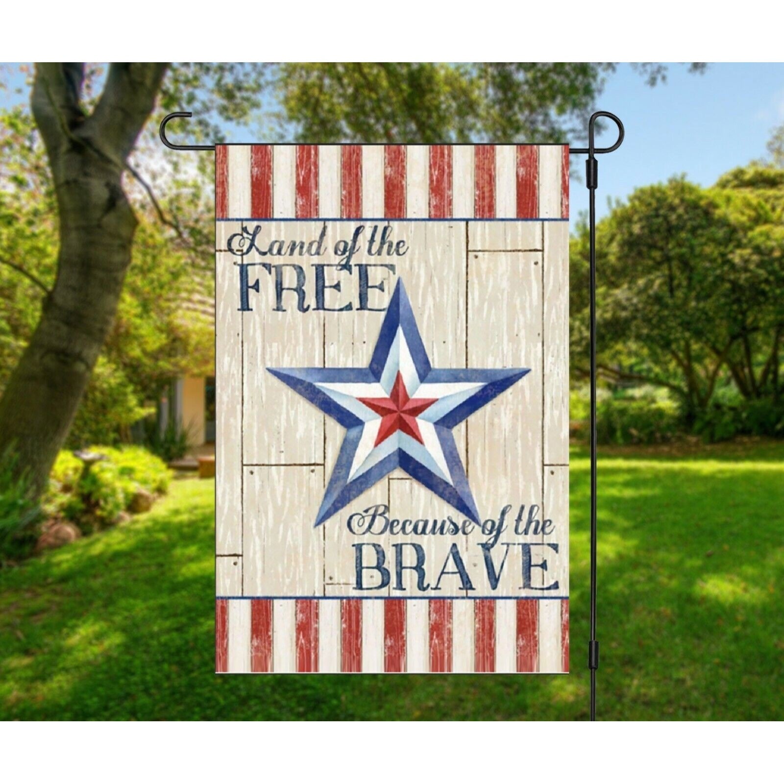 Land of the Free Because of the Brave Garden Flag 4th of July Patriotic Military