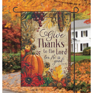 Give Thanks to the Lord Bible Garden Flag Psalm 136:1 Thanksgiving Harvest Fall