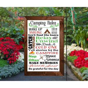 CAMPING RULES Theme Double Sided Garden Flag - Camper Subway Tile Word Art