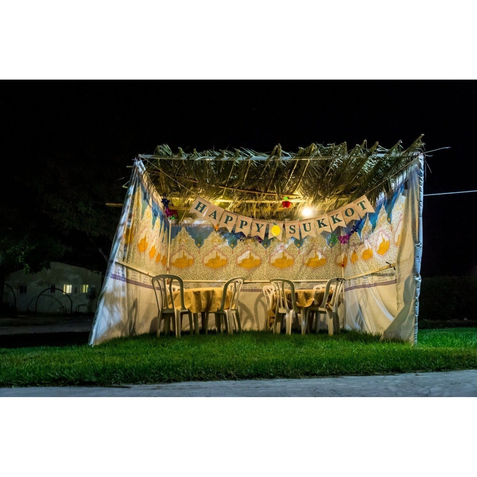 Happy Sukkot Banner Sukkah Judaica Burlap Garland Decor Feast of Tabernacles NEW