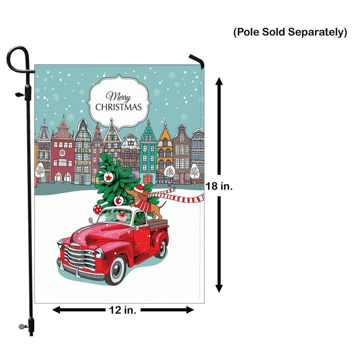 Merry Christmas Garden Flag with Dachshund Dog in Red Truck Double 2 Sided NEW