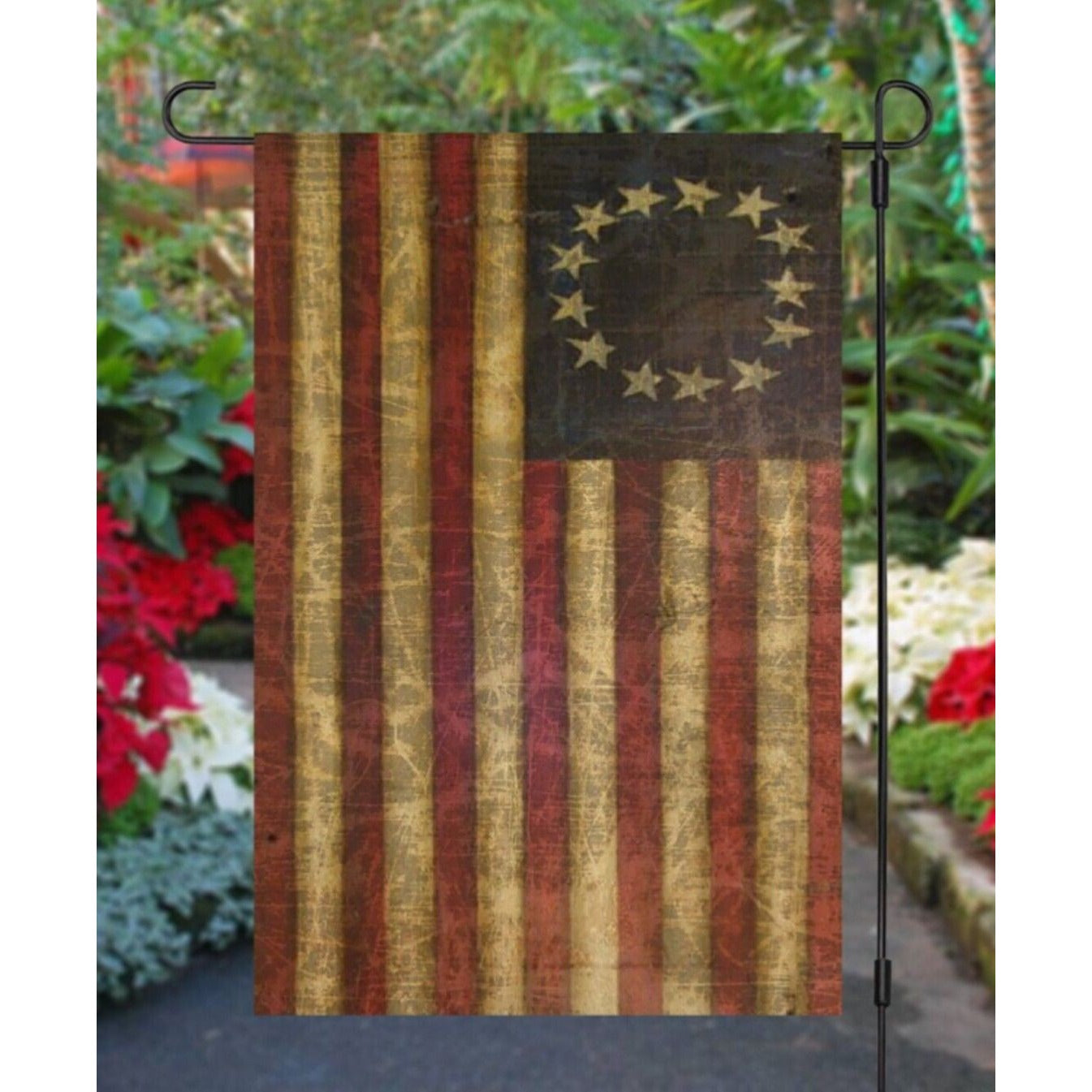 Betsy Ross Primitive Grunge 13 Star American Garden Flag  Double Sided 13 Stars