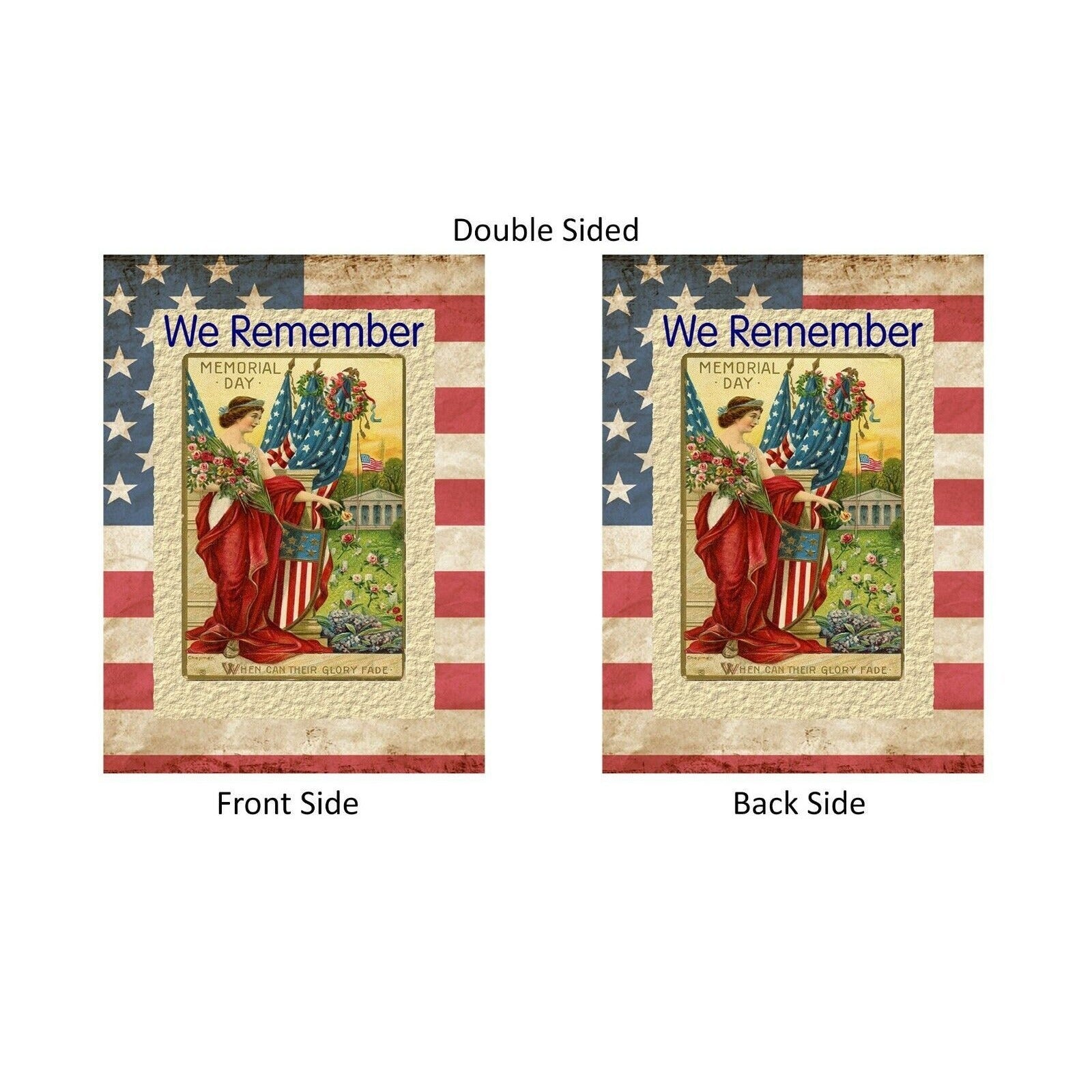 WE REMEMBER Vintage Memorial Day Postcard Double Sided Patriotic Garden Flag NEW