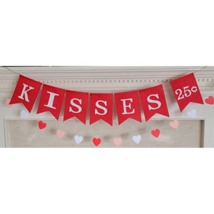 KISSES 25 cents Banner with Hearts Garland Valentines Day Fireplace Mantle Decor