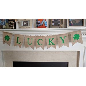 LUCKY Garland Green Shamrock Banner Burlap St Patrick's Day Party Decorations