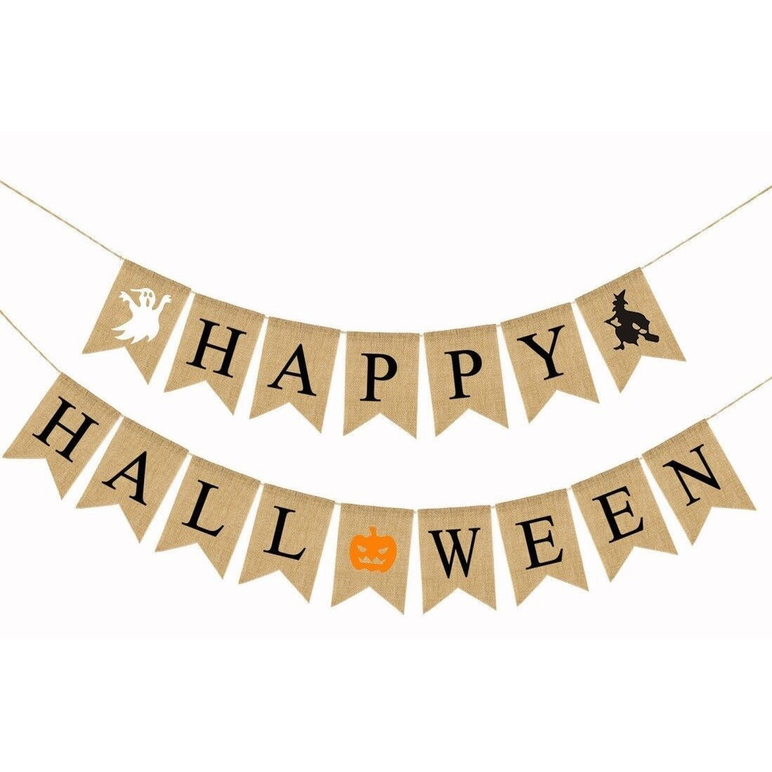 Happy Halloween Burlap Banner Garland  10 Orange & 10 Black Balloons Party Decor