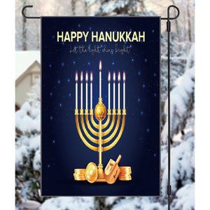 Happy Hanukkah Garden Flag 2 Sided Double Side Let the Light Shine Bright NEW