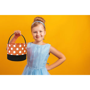 Halloween Bucket Bag Trick or Treat Dots Design Reusable Candy Bag Black Orange