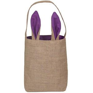 Easter Egg Hunt Basket Bag - Purple Bunny Rabbit Ear Design Reusable Gift Bag