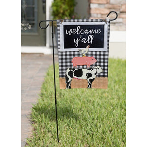 Country Farmhouse Garden Flag Animals Welcome Y’all Double Sided Chicken Pig Cow