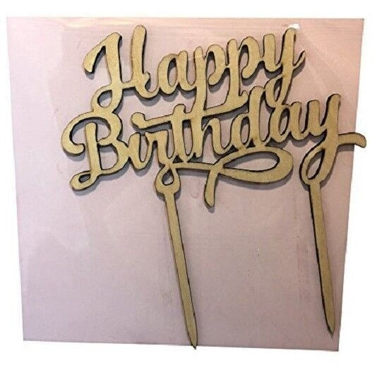 Happy Birthday Wooden Cake Topper - Birthday Celebration Decorating Pick Bday