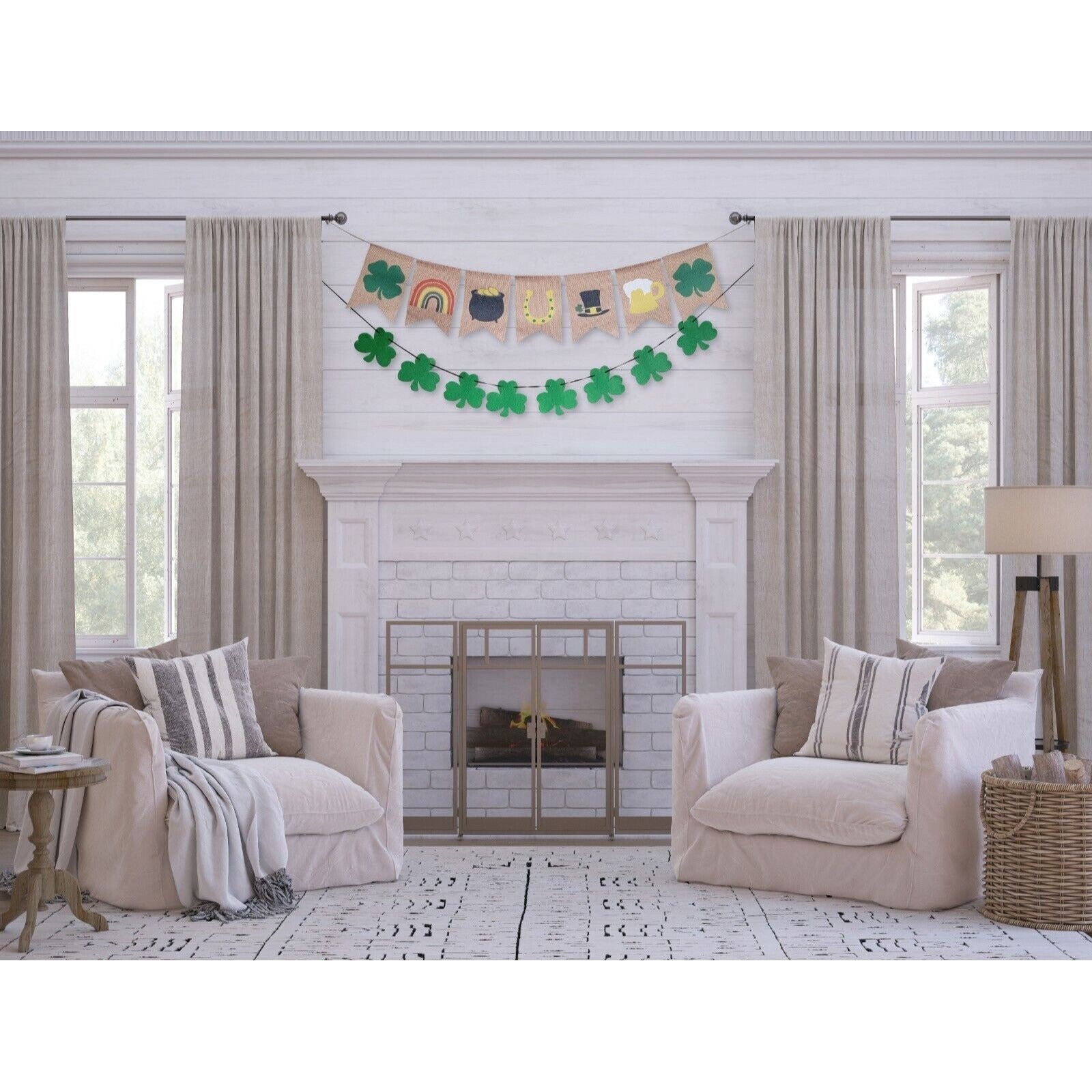 St Patrick's Day Banner with Felt Shamrocks - Saint Patricks Fireplace Mantle Garland